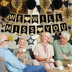 Farewell Party Decorations, Black Gold We Will Miss You Banner Hanging Swirls…