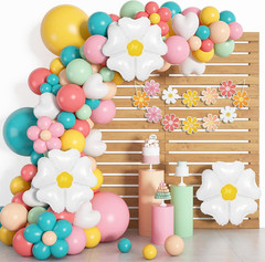161Pc Daisy Balloon Garland Arch Kit, Pastel Groovy Flower Party Decorations wit