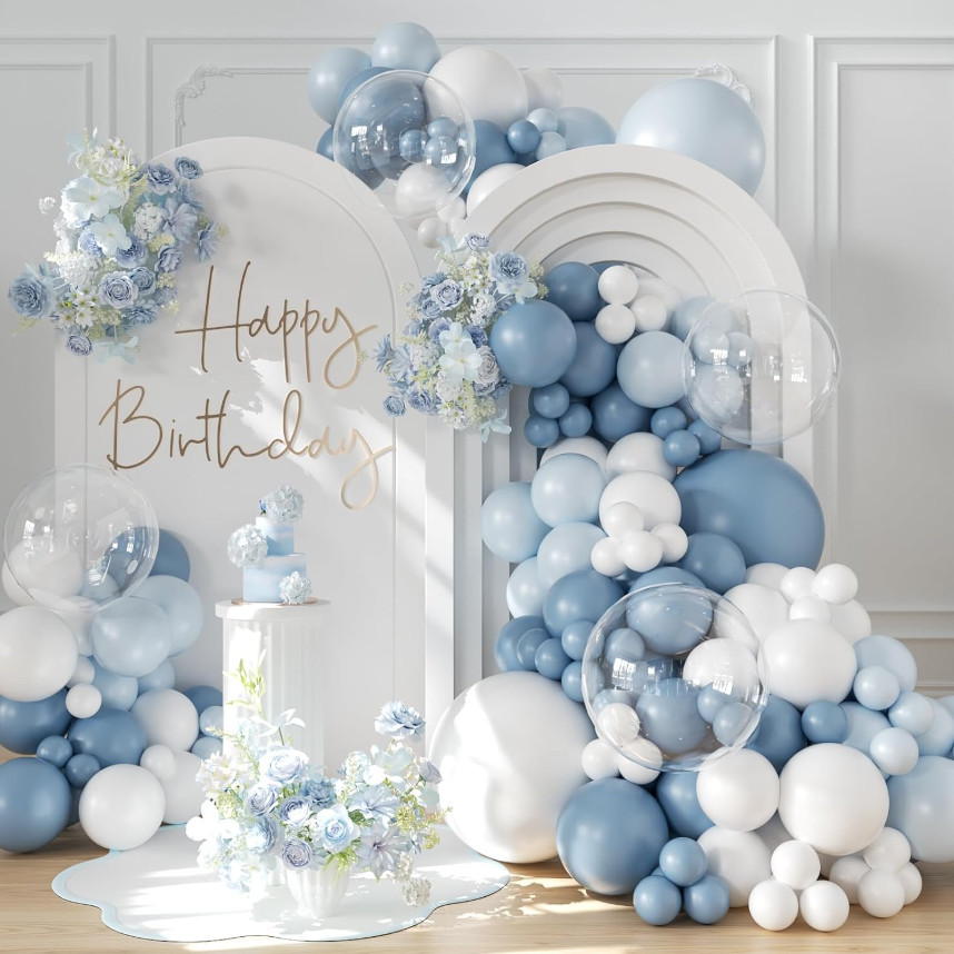 Dusty Blue Balloon Arch Kit 132Pcs Dusty Blue and White Balloon Arch Garland …