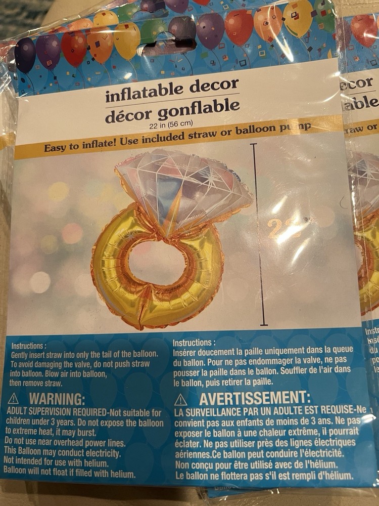 Diamond Ring Foil Balloon 22″ tall – Engagement, Bachelorette Lot Of 4 NIB