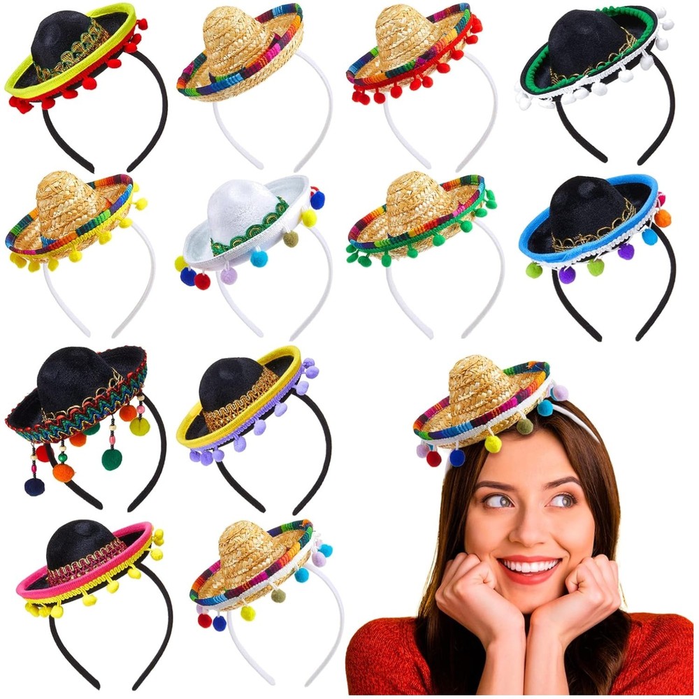 12-Pack Mini Sombrero Headband Hats for Cinco De Mayo Fiesta