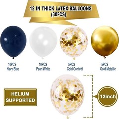 Navy Blue Gold Birthday Party Decorations Banner Balloons Pom Poms Garland Set