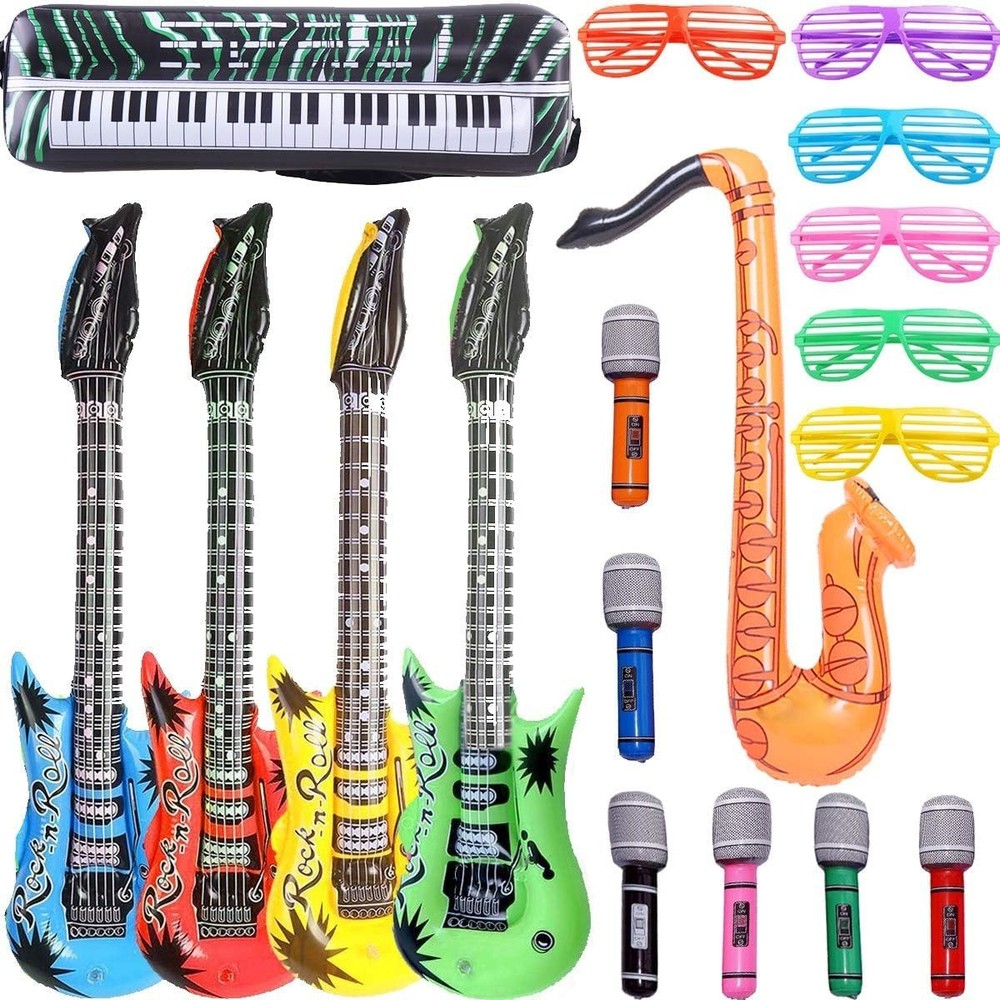 Inflatable Rock Star Toy Set, 18 Pack Inflatable Party Props – 4 Inflatable G…