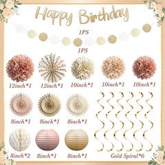 Champagne Gold Beige Fall Boho Party Decorations, Birthday Decorations for Women