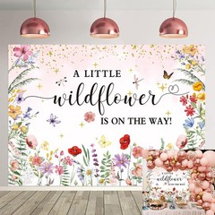 Charming Pink Watercolor Wildflower Backdrop – Perfect for Baby Showers (7x5ft)