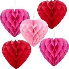5 PCS Heart Honeycomb Party Decorations Shaped Paper Pom Poms Balls 12 Inch