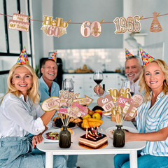 30Pcs 60Th Birthday Photo Booth Props for Women, Pink Rose Gold Vintage 1966 60