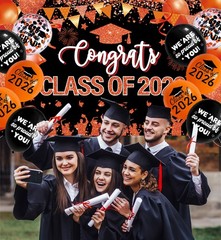 Orange and Black Graduation Decorations Class of 2026 Banner with 18 Pcs Grad…
