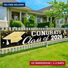 Black Gold Class of 2026 Graduation Party Decorations, 9 4/5ft Congrats Grad Yar