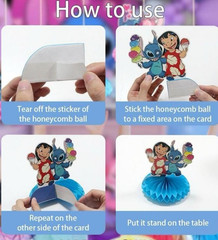 Stitch Party Decorations Set – 9Pcs Honeycomb Centerpieces with Stitch Tableclot