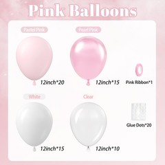 60pcs Pink and White Balloons 12inch with Clear Pastel Pearl Pink Balloons fo…
