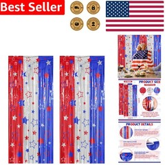 Party Streamer Backdrop 2 Pack Red Blue Silver Festive 4th July Photo Prop Set