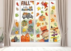 Fall Window Clings Decorations for Glass Watercolor Pumpkin Colorful