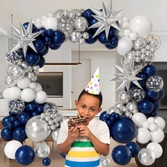 Navy Blue and Silver Balloon Garland Arch Kit 158pcs with Blue White Silver C…