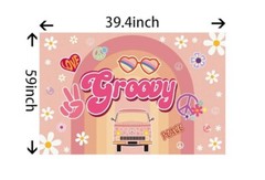 Groovy Boho Party Backdrop , Daisy and 50 Count Goodie Bags For One Year Old