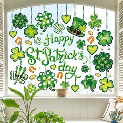 9 Sheets St. Patrick’s Day Window Clings Green Shamrock Clover Gold Coin Wind