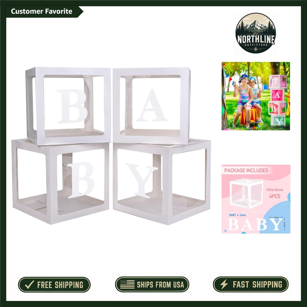 Durable Balloon Decoration Boxes with ‘BABY’ Lettering for Baby Showers & Events