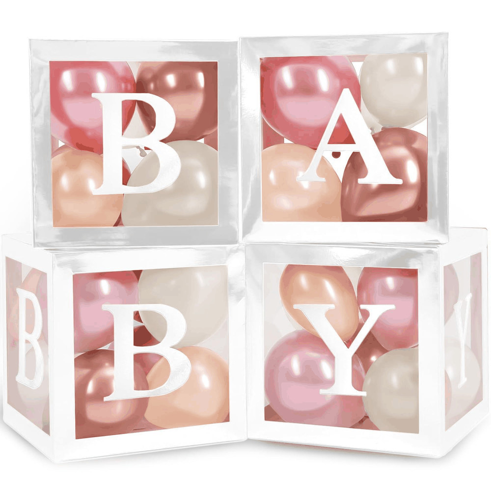 Baby Shower Boxes with Letters – White Boxes with Rose Gold Dusty Pink Sand &