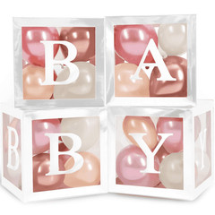 Baby Shower Boxes with Letters – White Boxes with Rose Gold Dusty Pink Sand &