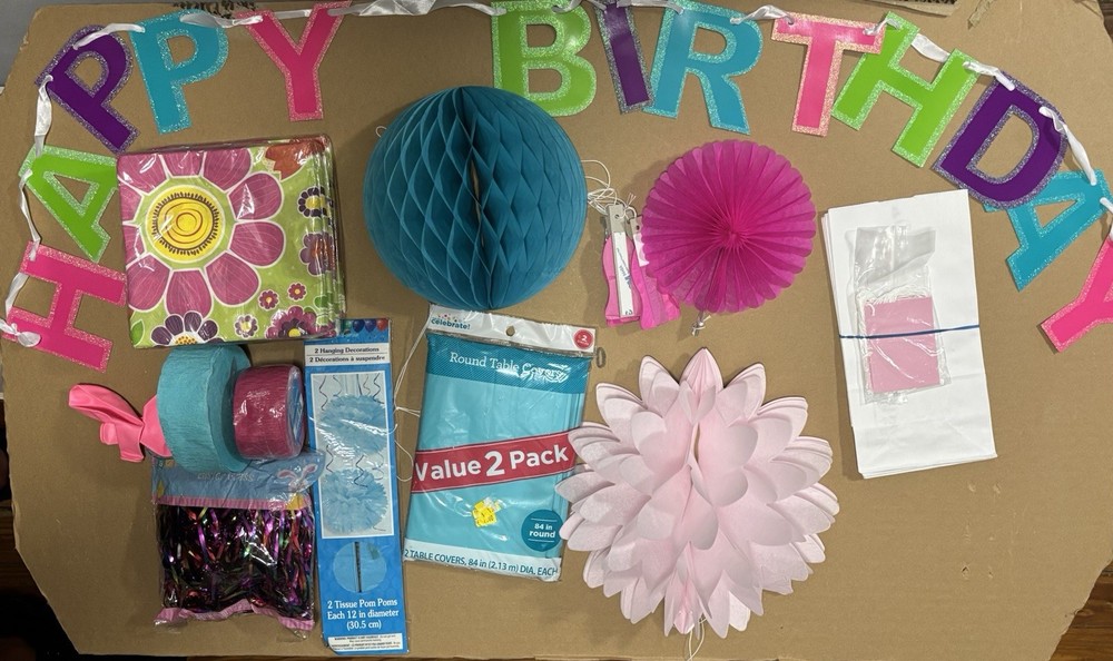 *Bundle* Birthday Party Supples 22+ Items Pinks, Purples & Teals
