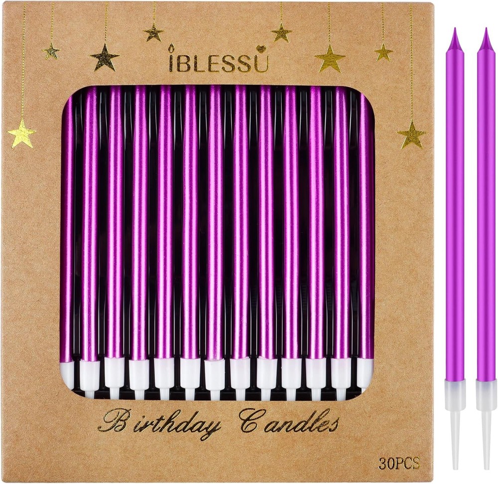 30 Pcs Long Birthday Candles – Candles, Cake Tall Purple