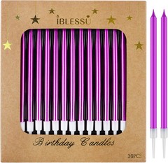 30 Pcs Long Birthday Candles – Candles, Cake Tall Purple