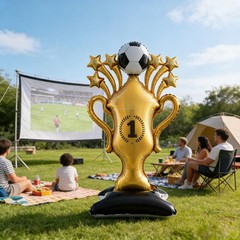 Gold Soccer Trophy Balloon, 59 Inch Champion Cup Standing Aluminum Balloons S…