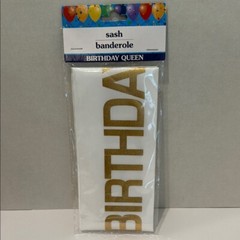 «Birthday Queen» Sash Gold and White Adult Size for any Birthday Celebration