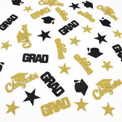 Black Gold 2025 Graduation Confetti Grad Cap Star Table Scatter Decor