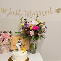 Pre-Strung Just Married Banner, No DIY Just Married Sign Decorations with Gold G