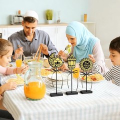 3 Pcs Eid Mubarak Wooden Table Centerpiece Ramadan Mubarak Party Decor Ornament