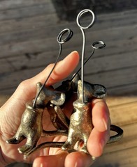 Set of 3 Cast Iron Mouse Table Card Holders Bronze-Tone Finish Whimsical Decor