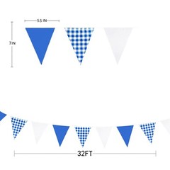 32Ft Deep Blue Party Decorations Blue Buffalo Plaid Checkered White Triangle …