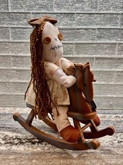 Animated Scary Creepy Rag Doll On Rocking Horse Sound Lights Halloween NWT
