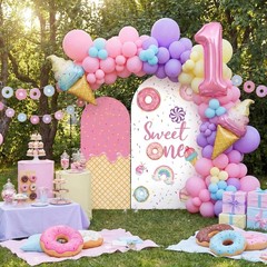 Sweet One Arch Backdrop Cover 7.2FT 6FT 1st Birthday Decoration Pink Sweet One