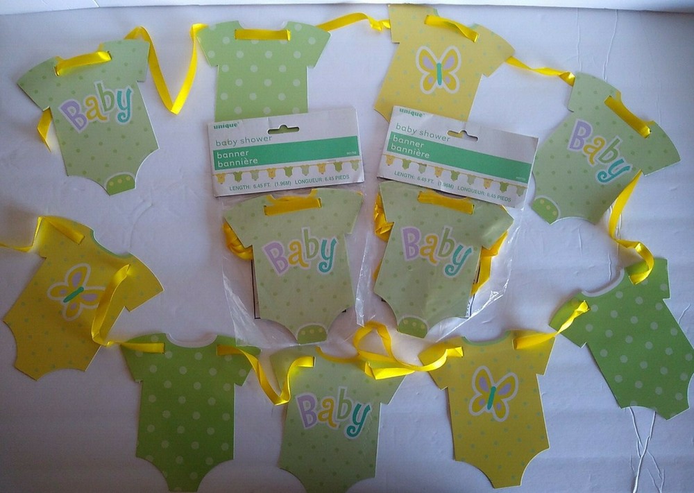 Baby Shower Banners/Decorations (3) Green/Yellow Unisex 6.45 Ft Each