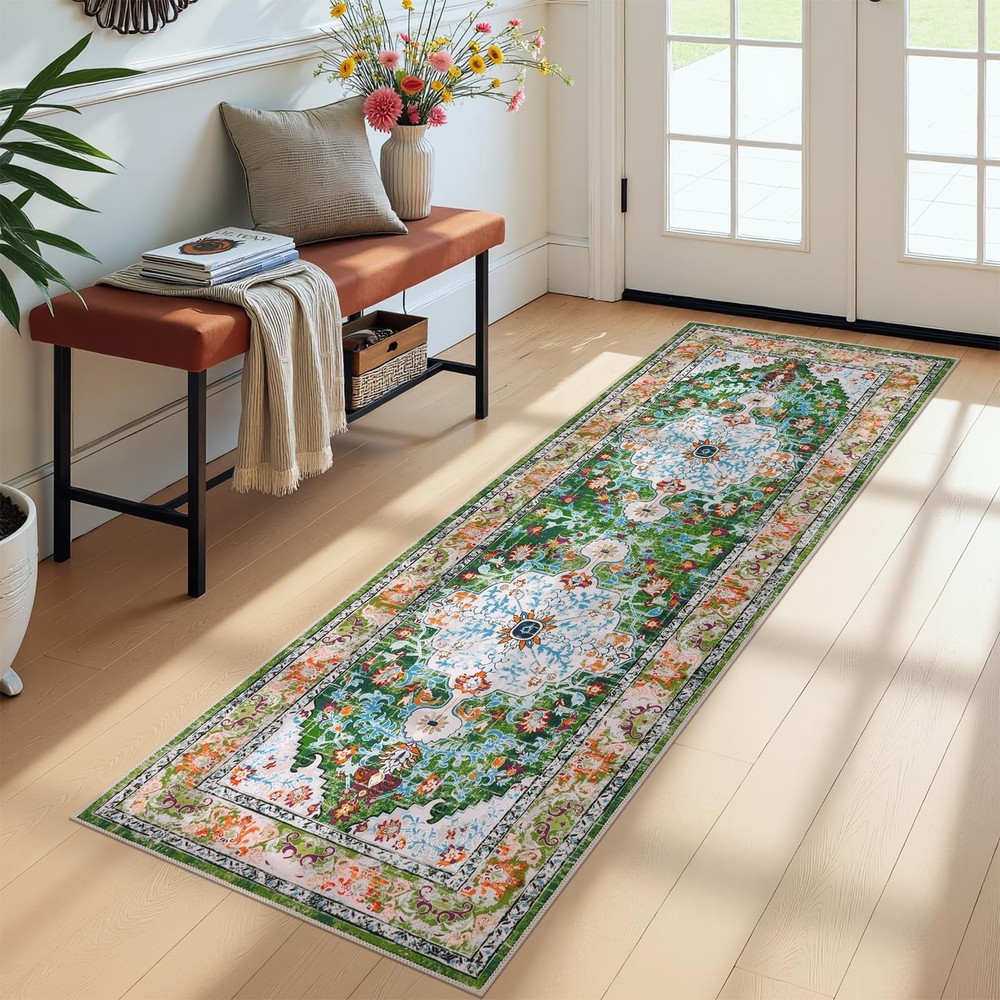 U’Artlines 2′ x 6′ Boho Hallway Runner Rug, Non Slip x (Runner), Green