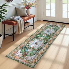 U’Artlines 2′ x 6′ Boho Hallway Runner Rug, Non Slip x (Runner), Green