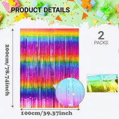 2PCS, Rainbow Foil Fringe Curtain, Backdrop Party Decoration, Birthday Wedding