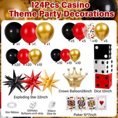 123Pcs Casino Balloon Arch Kit, Red Black Gold Balloons with Large Dice , Sta…