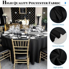 Teruntrue 4 Packs Round Tablecloths 108 Inches Black Polyester Fabric Circula…