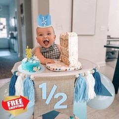 1/2 Birthday Boy Half Birthday Decorations High Chair Banner, 6 Month Girl Ta…