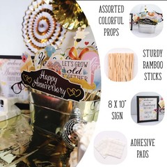 41 PCS Anniversary Photo Booth Props Kit 8×10 Sign Sticks Adhesive Pads
