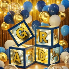 2026 Graduation Party Supplies – 86PCS Blue & Gold Decor, Balloon Arch Kit, LED
