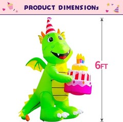 Large 6FT Birthday Dinosaur Cake Inflatable – Indoor/Outdoor LED Party