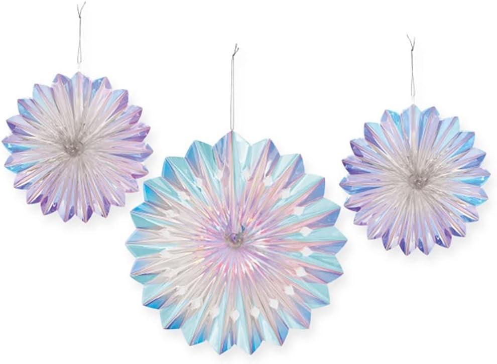 Luminous Iridescent Foil Fans (3 Pieces) – Assorted Sizes & Durable Cardstock Ma