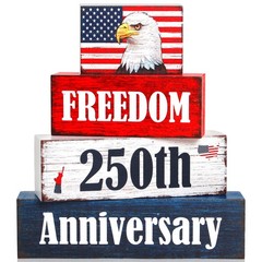 4 Pcs 250th Anniversary Freedom Patriotic Wooden Tiered Tray Decor, 4th of Ju…