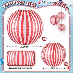 12 Pcs Carnival Circus Decorations Red Red and White Striped Classicl Style