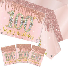 3 Pack 100th Birthday Decorations Rose Gold 100 Years Old Birthday Tablecloth Pl