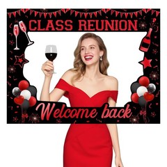 Class Reunion Photo Booth Frame Prop 23.6×31.5 Inch Red Black Welcome Party